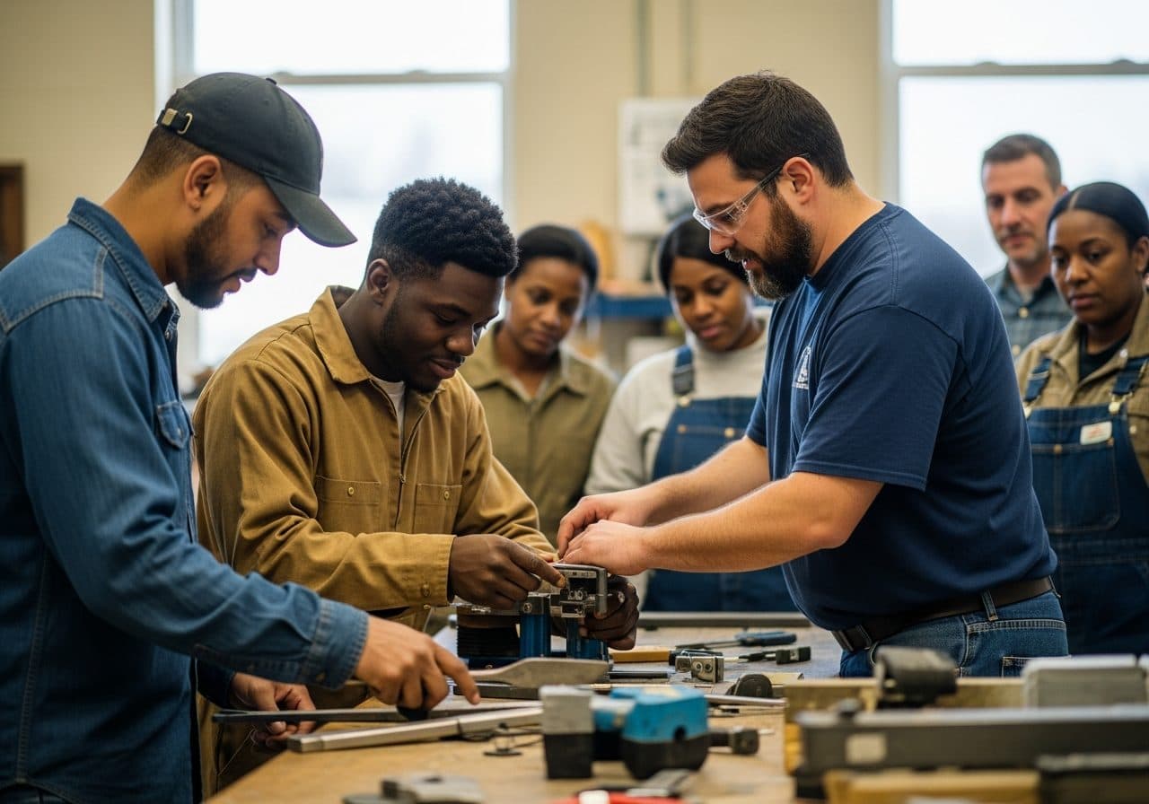 An apprentice being coached on a hands-on task